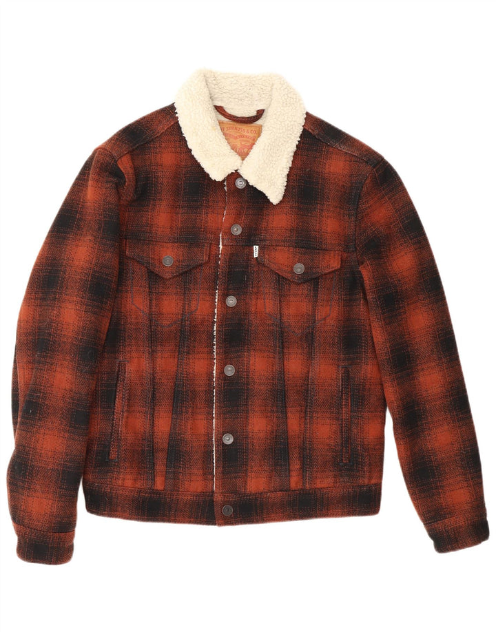 Jachetă Sherpa pentru bărbați Levi's UK 36 Poliester cu carouri maro mici