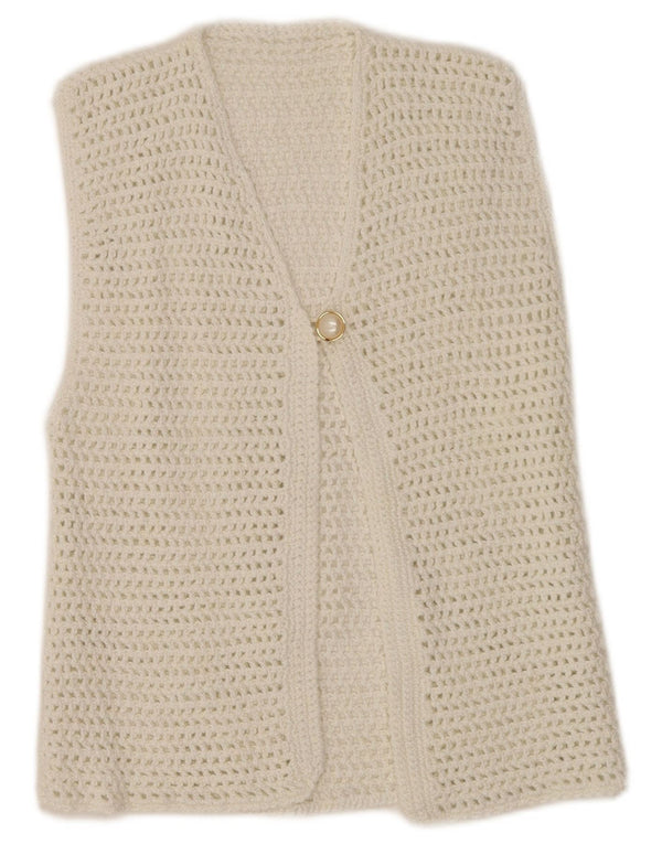 Pulover vintage cardigan croșetat pentru femei UK 10 Small Off White