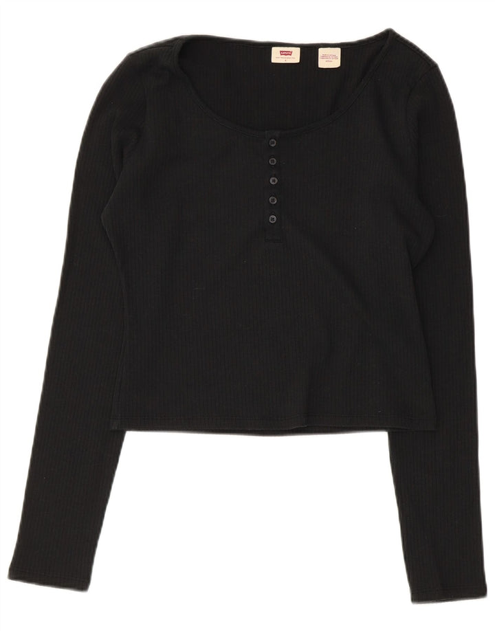 Crop Top pentru femei Levi's cu mânecă lungă UK 10, bumbac negru mic