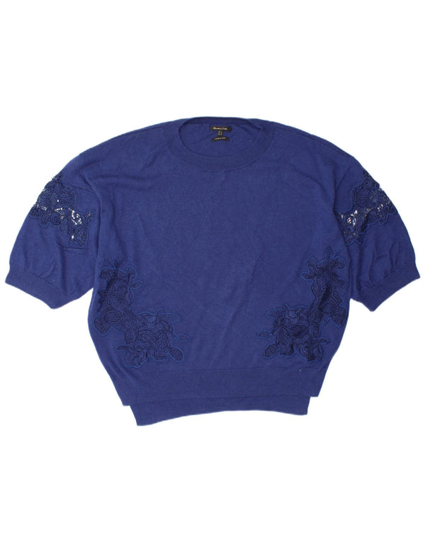 MASSIMO DUTTI Pulover supradimensionat pentru femei cu decolteu triplu UK 14 Medium Blue