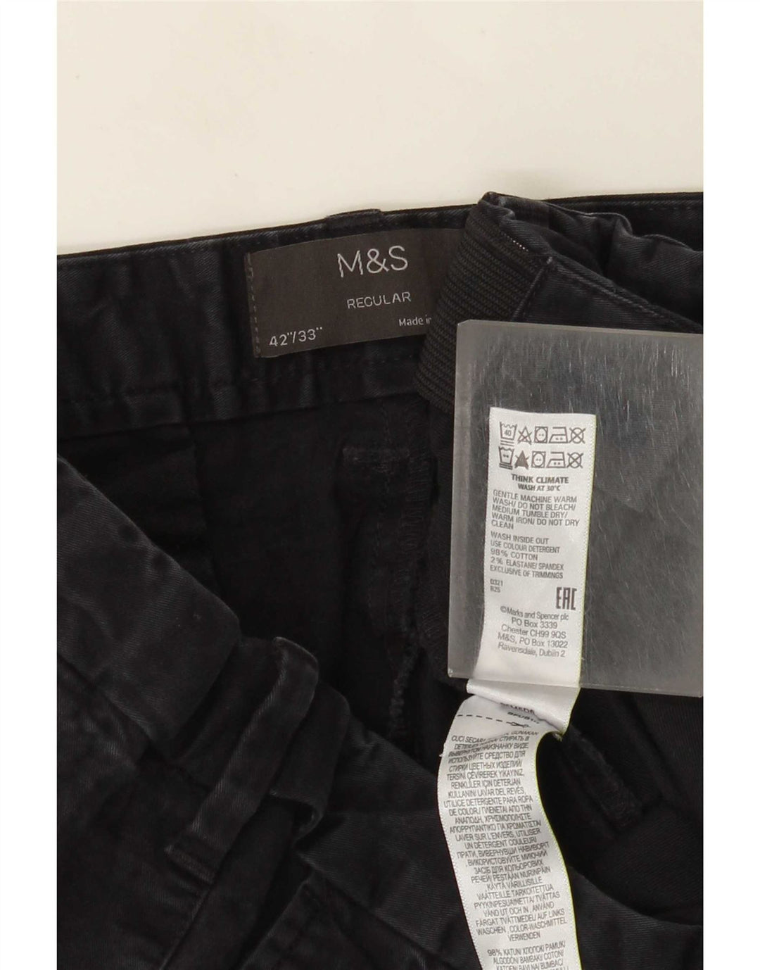 Pantaloni chino obișnuiți, drepti, pentru bărbați Marks & Spencer, L42 L33, bleumarin
