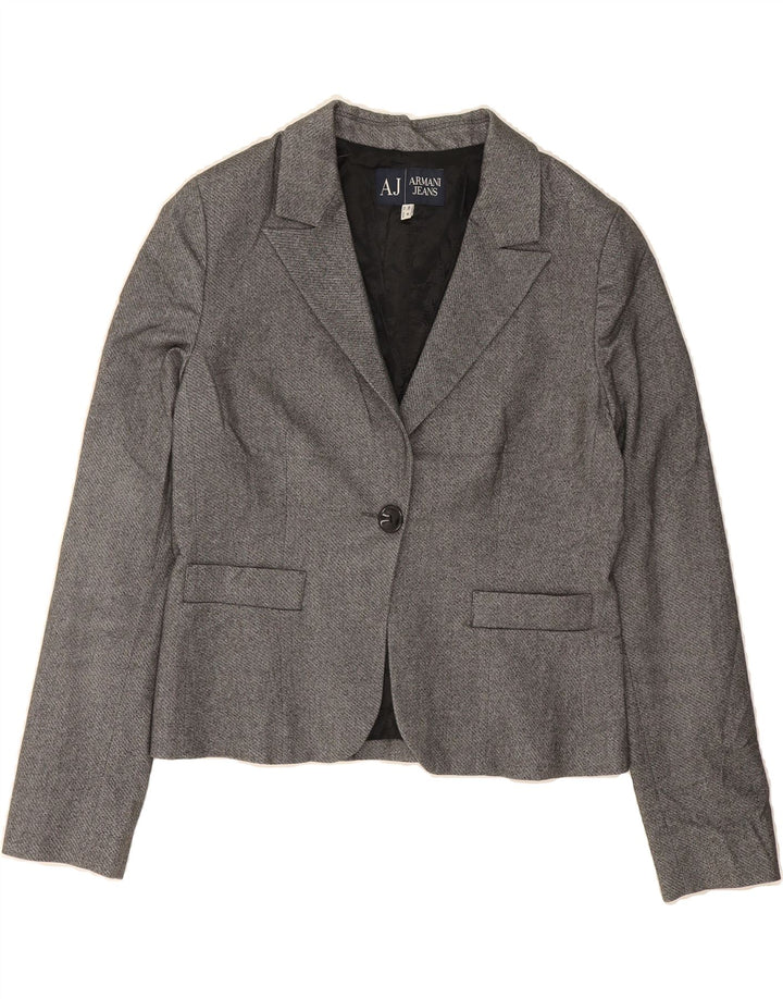ARMANI JEANS Womens 1 Button Blazer Jacket EU 44 XL Grey Polyester Vintage Armani Jeans and Second-Hand Armani Jeans from Messina Hembry 