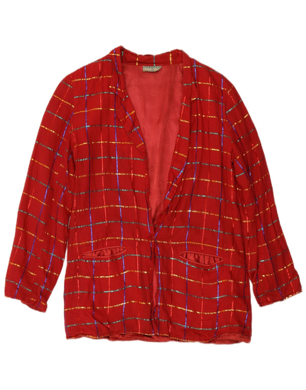 Jachetă blazer pentru femei MONSOON cu 1 nasture UK 12, bumbac cu carouri burgundy mediu