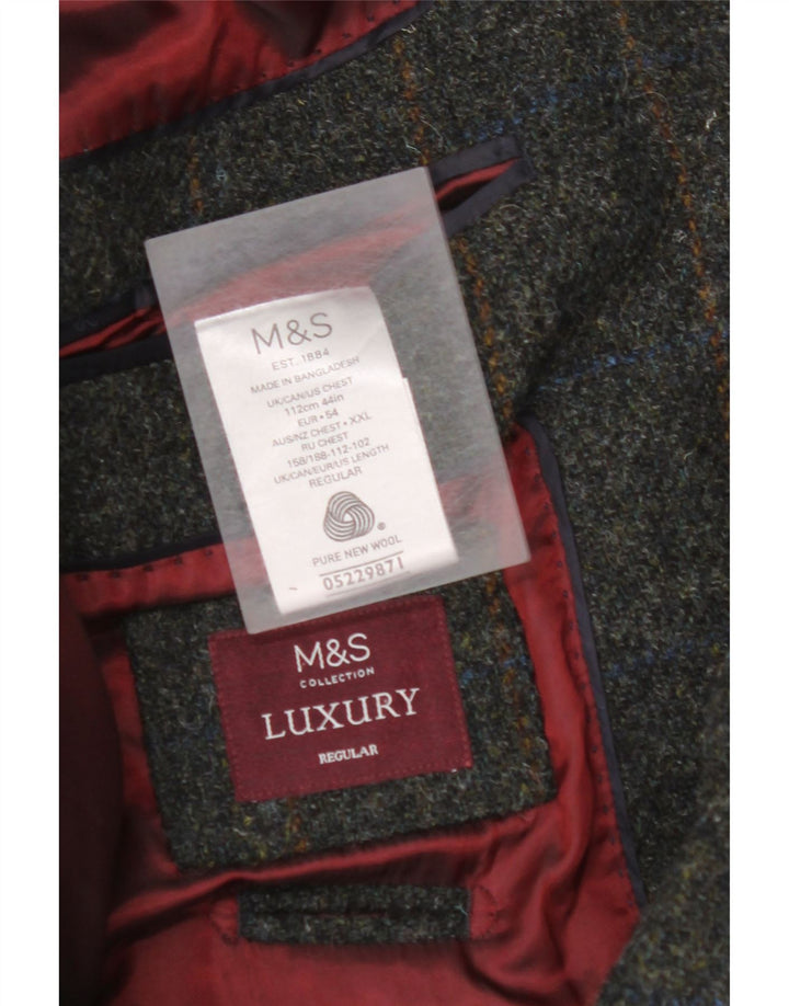 MARKS & SPENCER Jachetă pentru bărbați cu 2 nasturi EU 54 2XL Lână nouă cu carouri verzi