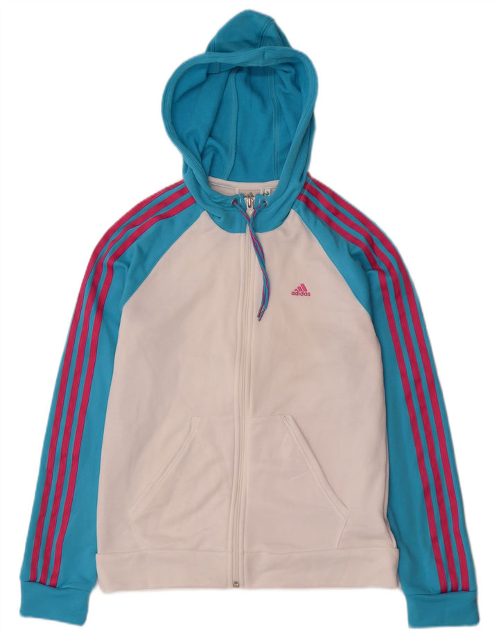Pulover Adidas pentru femei, cu fermoar, cu glugă, UK 14 Medium, alb, poliester color bloc