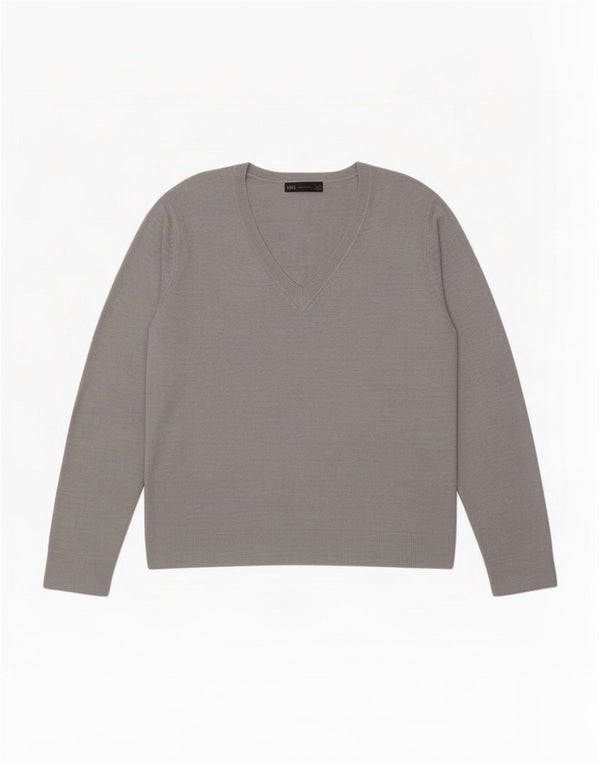 Pulover pentru femei Marks & Spencer, cu decolteu în V, UK 18 XL, gri acrilic pătat