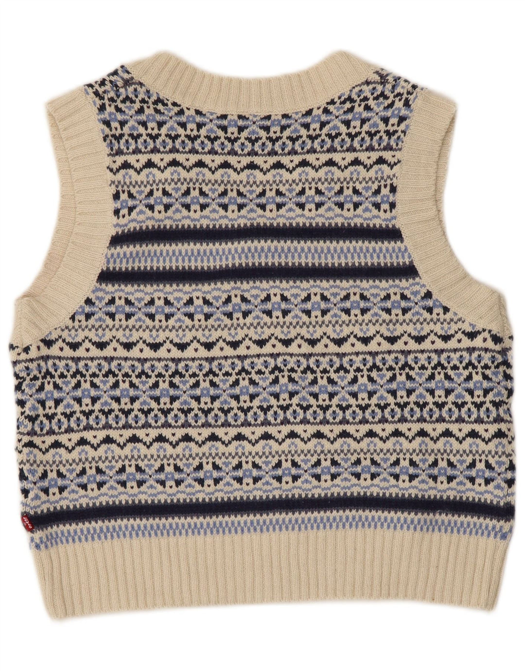 Levi's Womens Crop Vest Tank Top UK 12 Medium Blue Fair Isle Cotton