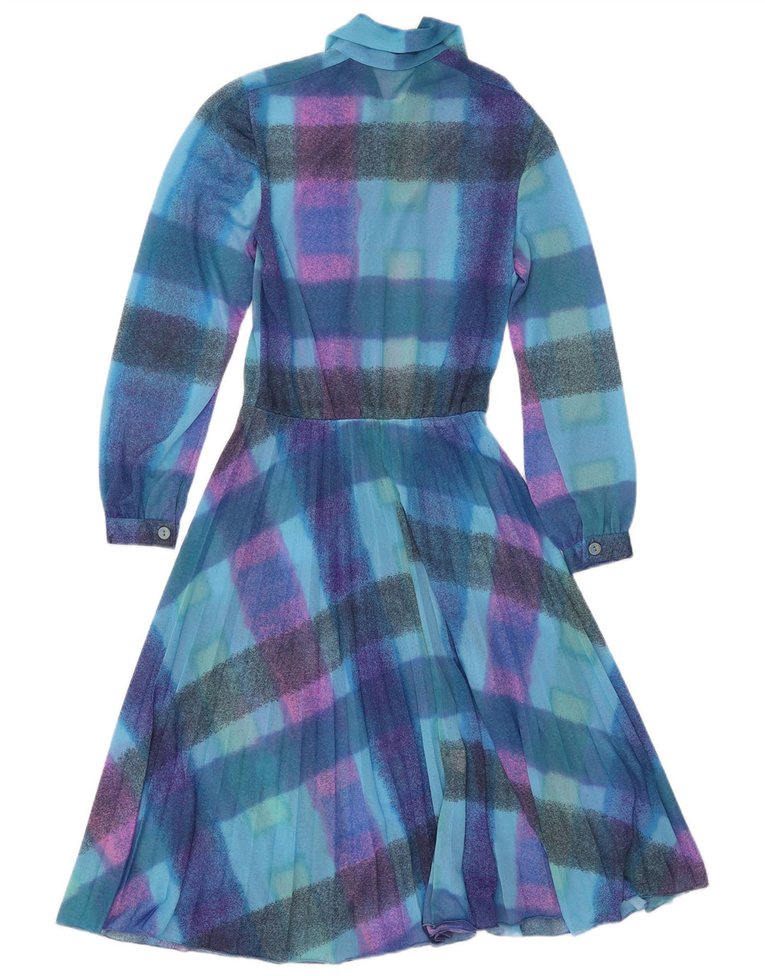 Rochie A-Line cu mânecă lungă, cu mâneci lungi, cu carouri mici, albastre