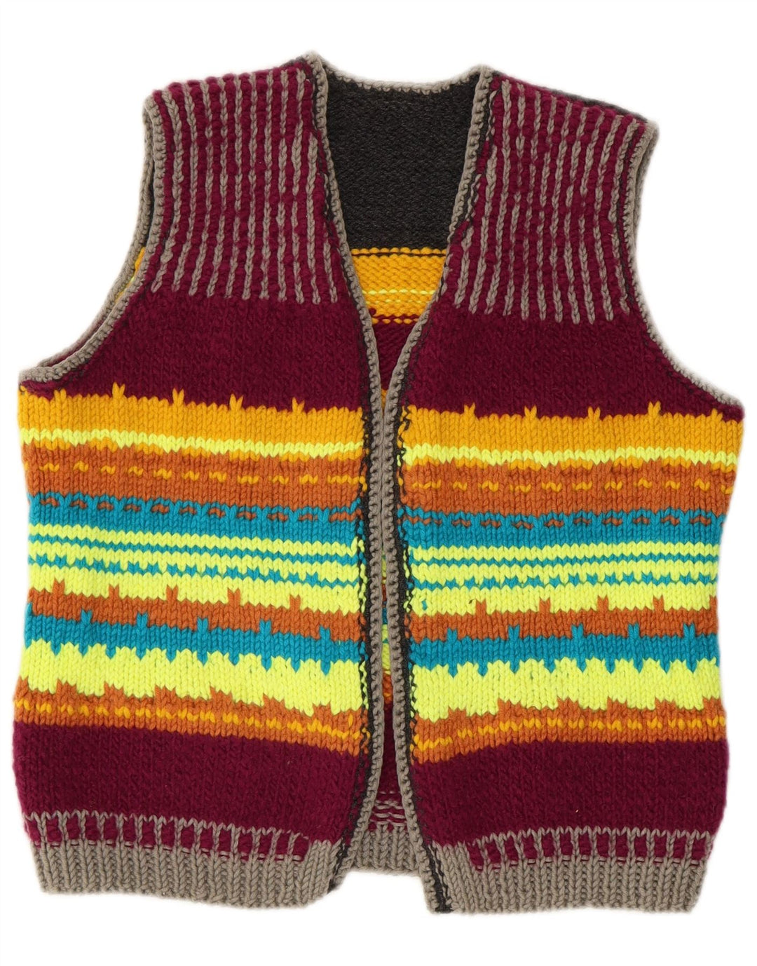 VINTAGE Pulover cardigan crop pentru femei UK 14 Medium, multicolore, cu dungi