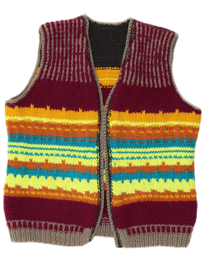 VINTAGE Pulover cardigan crop pentru femei UK 14 Medium, multicolore, cu dungi