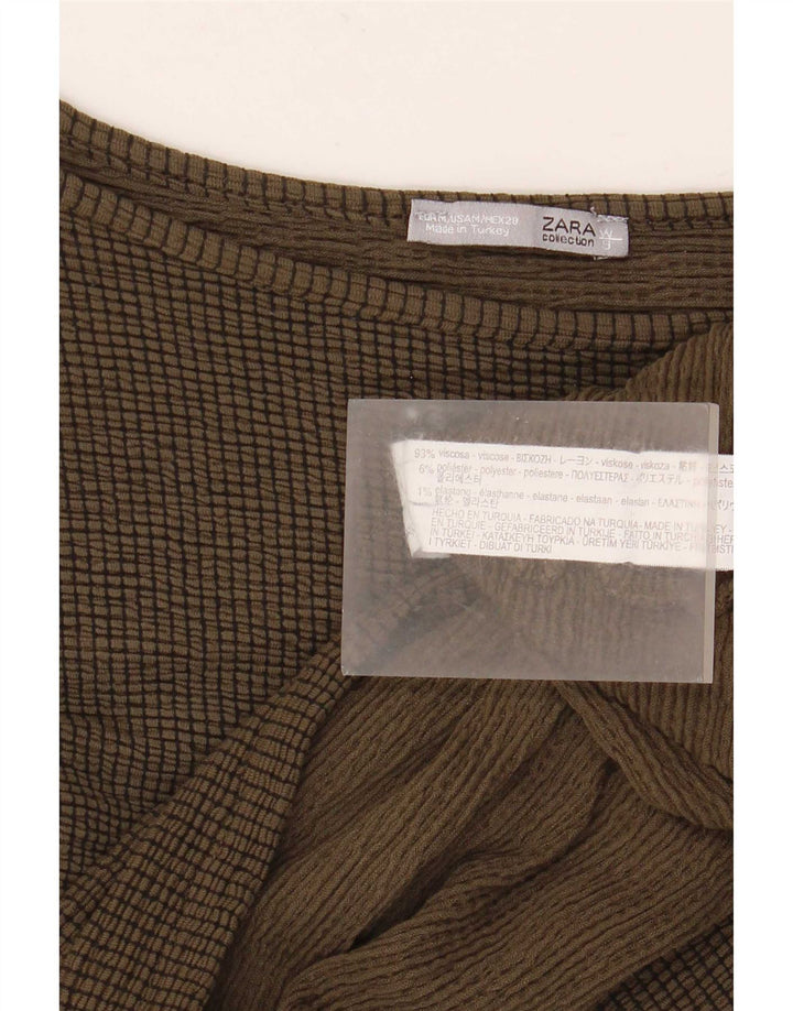 Top supradimensionat pentru femei Zara cu mâneci 3/4 UK 14 Medium Khaki Viscose