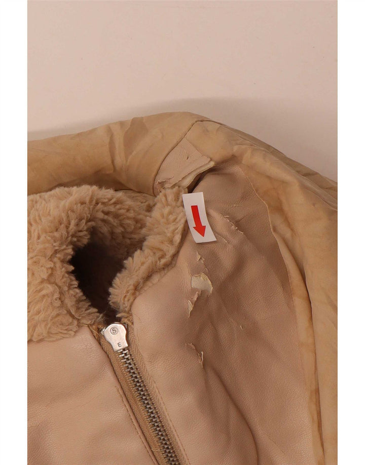 Jachetă bomber cu glugă pentru femei Teddy Bear Zara UK 14 Poliester mediu bej