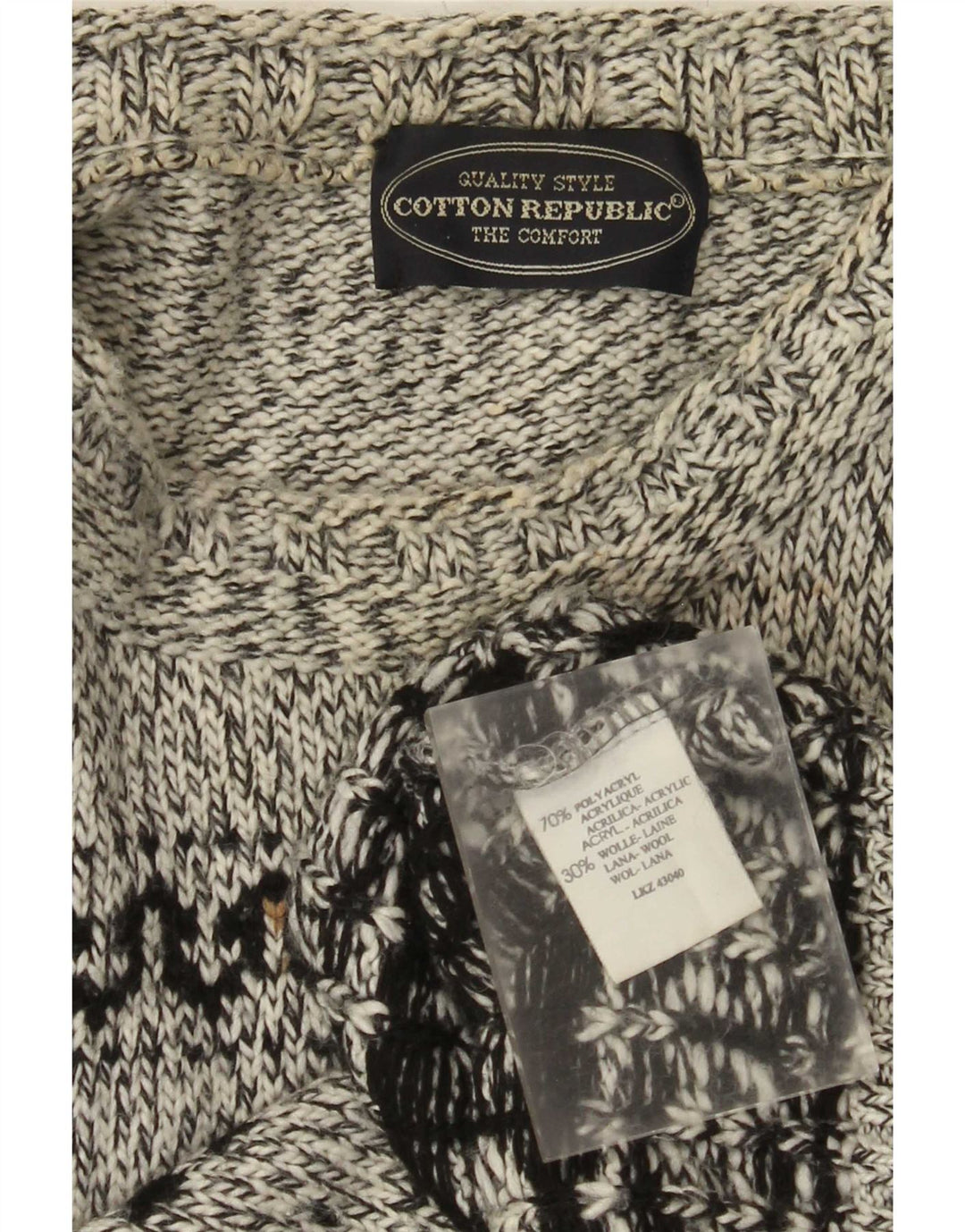 Pulover pentru bărbați Cotton Republic cu decolteu rotund, gri mediu, Fair Isle