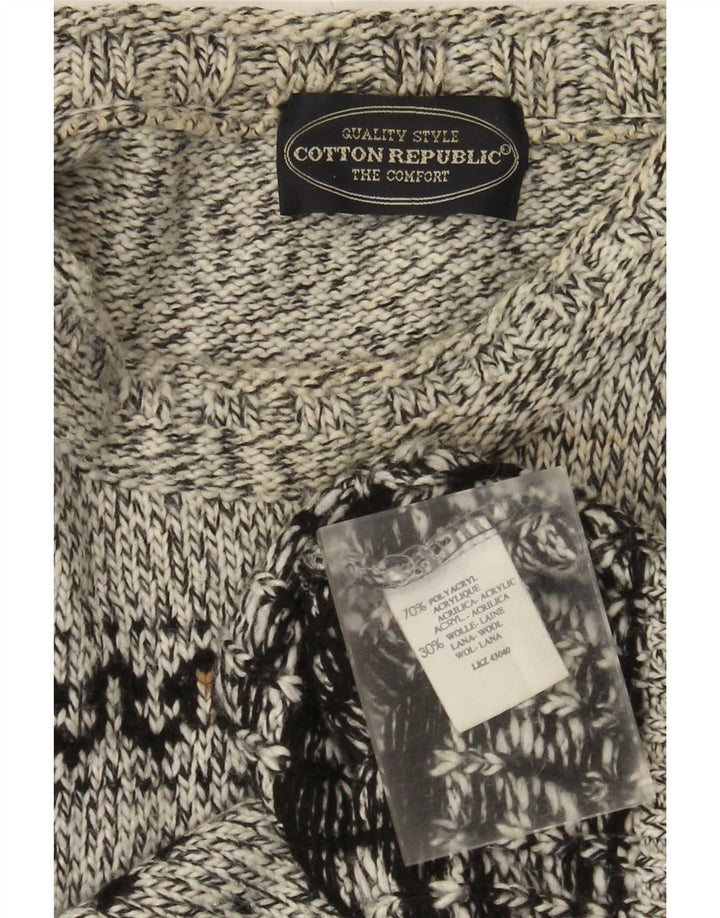 Pulover pentru bărbați Cotton Republic cu decolteu rotund, gri mediu, Fair Isle