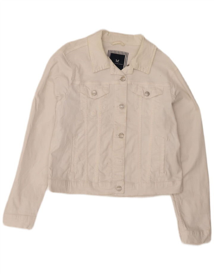 CREW CLOTHING Jachetă de denim crop pentru femei UK 14 Bumbac alb mediu
