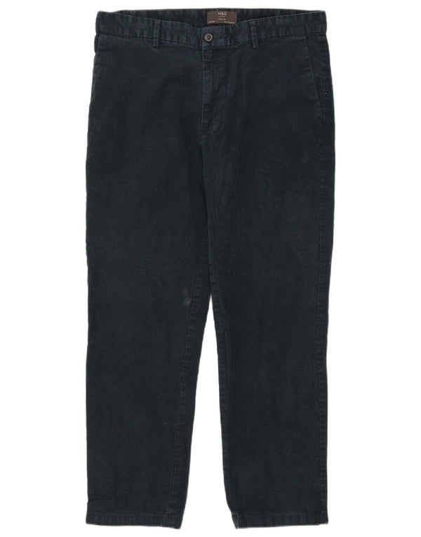 Marks & Spencer Pantaloni drepti obișnuiți pentru bărbați din velur, W36 L29, verde