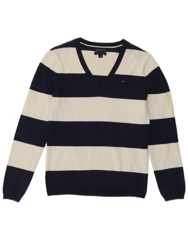 Pulover pentru femei Tommy Hilfiger cu decolteu în V UK 12 Medium Bleumarin în dungi