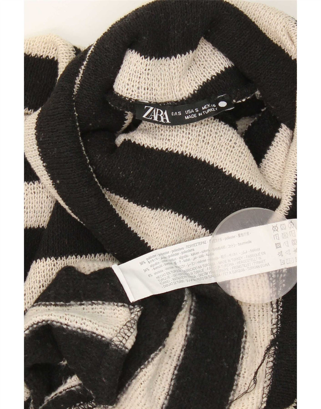 Pulover supradimensionat pentru femei Zara, cu gât rulat, cu dungi mici, negru, UK 10