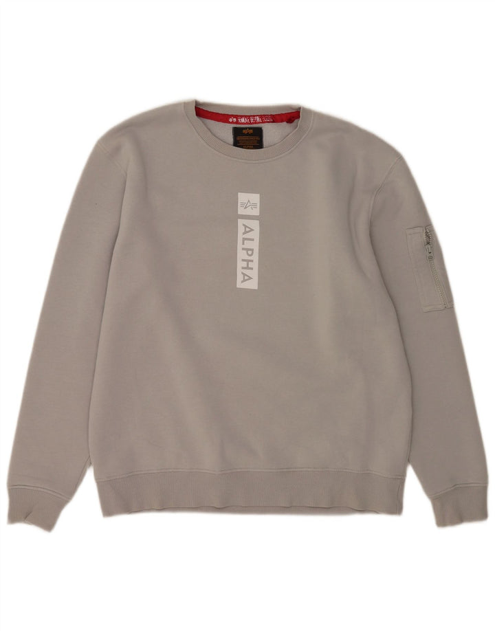 Hanorac grafic pentru bărbați Alpha Industries Pulover mare bumbac gri