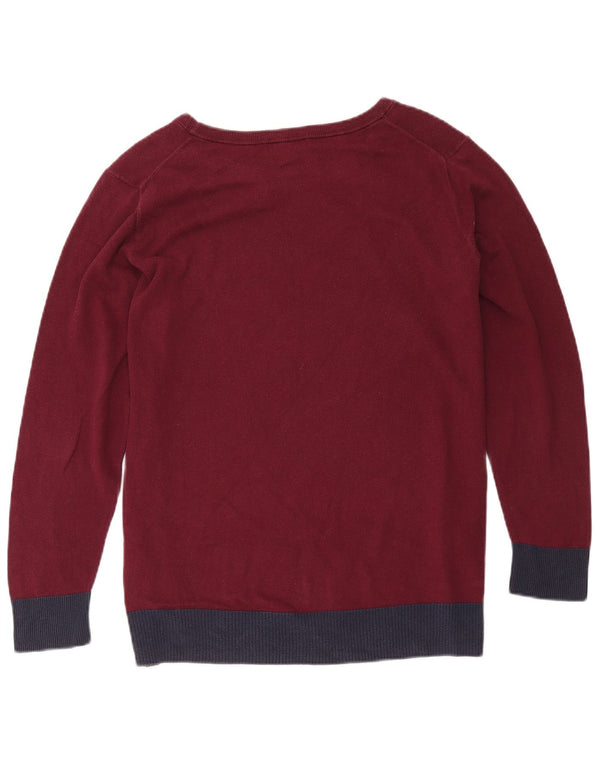 Pulover pentru femei Gap, cu gât de barcă, UK 18 XL, burgundă, bumbac color bloc