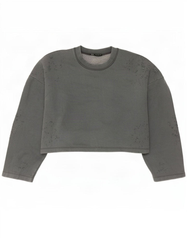 Pulover Oversized Crop pentru Damă Zara UK 14 Bumbac Gri Mediu