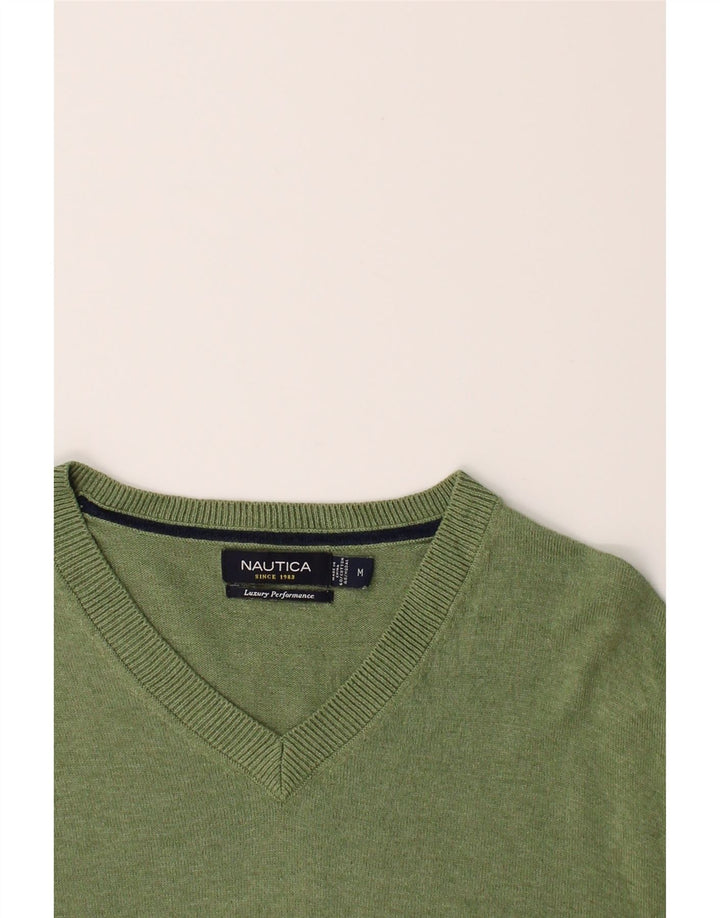 NAUTICA Mens V-Neck Jumper Sweater Medium Green Cotton Vintage Nautica and Second-Hand Nautica from Messina Hembry 