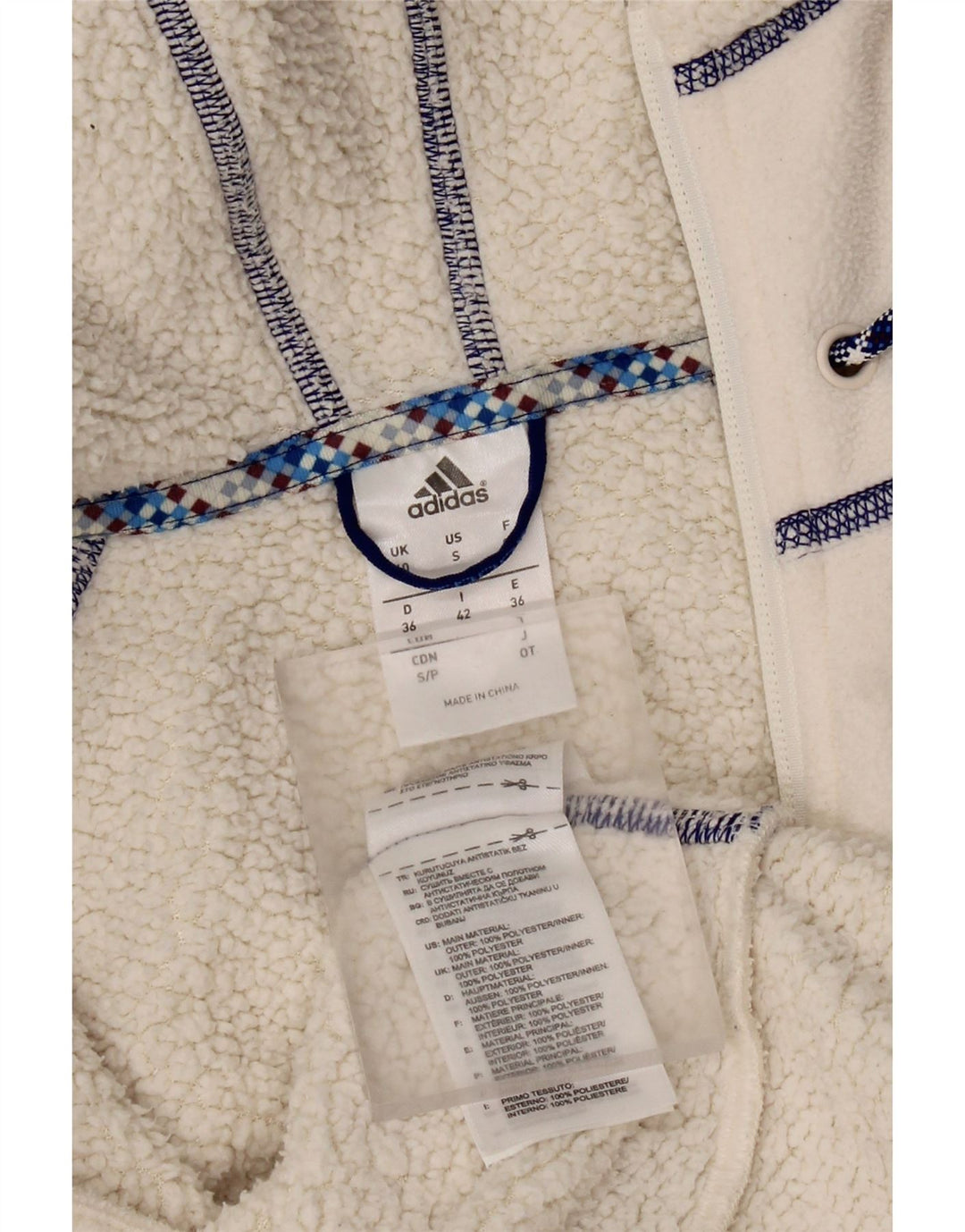 Jachetă fleece cu glugă Adidas pentru femei UK 10, poliester alb, mic