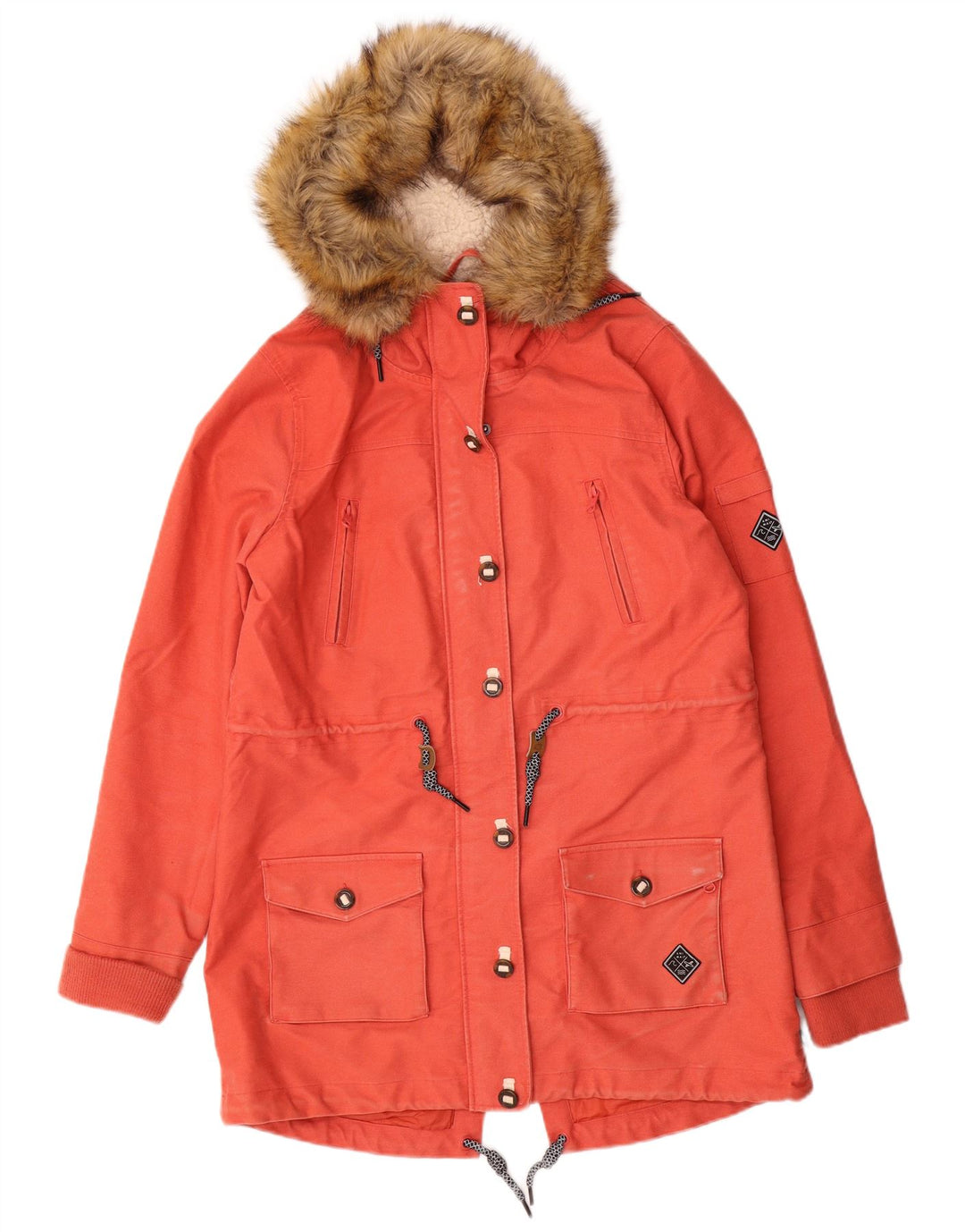 ANIMAL Womens Hooded Parka Jacket UK 12 Medium  Orange Cotton
