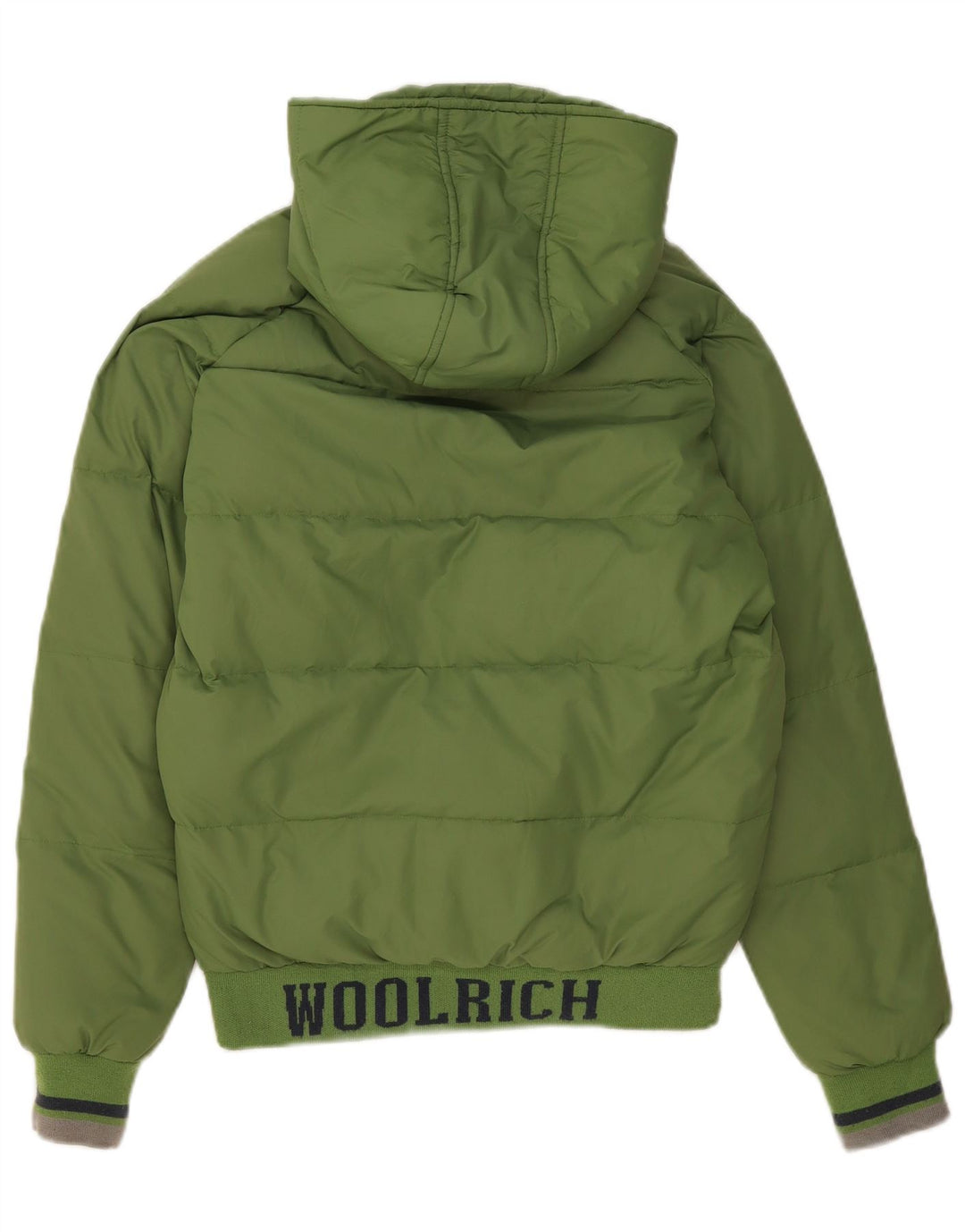 Jachetă căptușită cu glugă grafică Woolrich pentru băieți 13-14 ani, verde