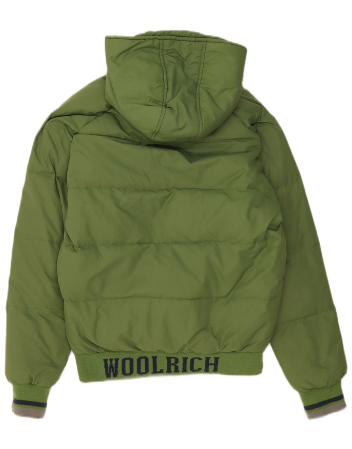 Jachetă căptușită cu glugă grafică Woolrich pentru băieți 13-14 ani, verde