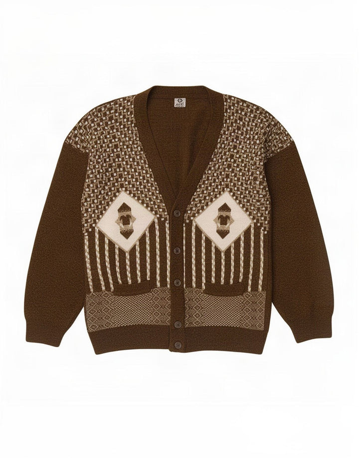 Cardigan Vintage pentru bărbați, maro mediu, geometric