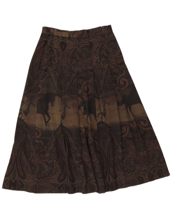 Fusta evazată cu talie înaltă pentru femei vintage IT 46 Large W28 Green Paisley