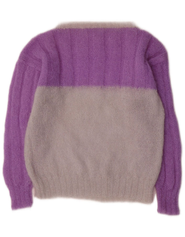 Pulover vintage pentru femei cu gât de barcă UK 14 Medium Purple Colorblock