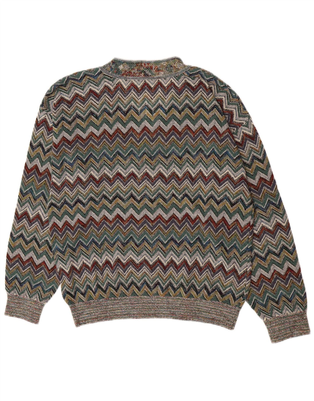 Pulover vintage pentru bărbați cu decolteu în V, mare, multicolor, chevron acrilic