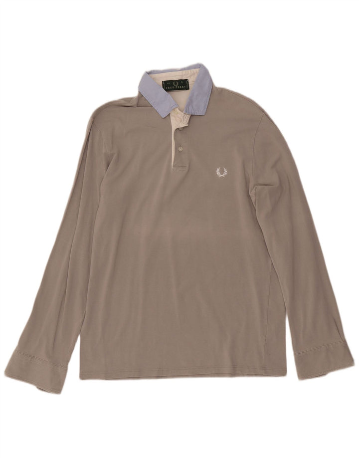 FRED PERRY Tricou polo pentru bărbați cu mânecă lungă, mare, gri, bumbac color bloc