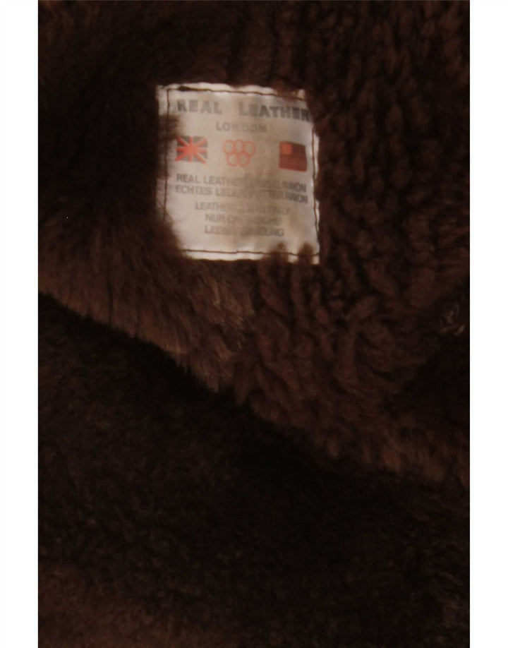 Palton din shearling vintage pentru femei UK 14 din piele maro medie