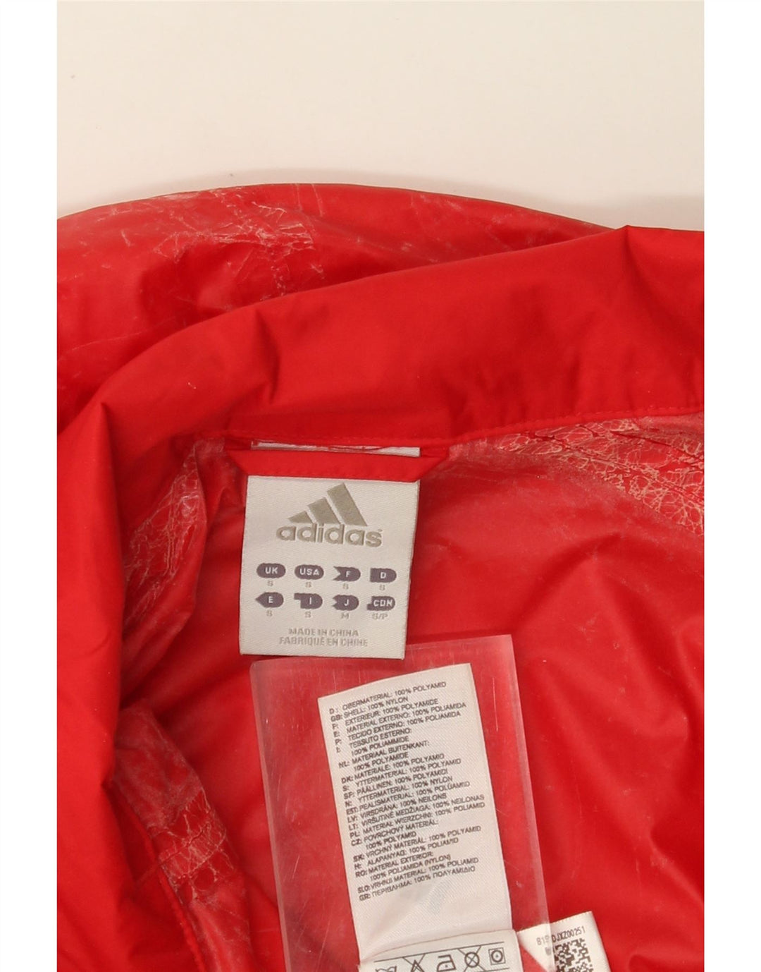 Jachetă de ploaie cu glugă grafică ADIDAS pentru bărbați UK 36 Nylon mic roșu