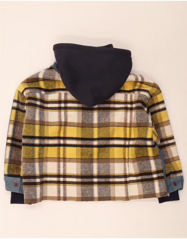 Jachetă Sherpa pentru bărbați vintage cu glugă UK 42 XL, bumbac cu check albastru