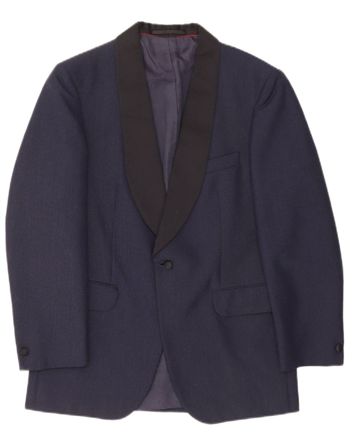 Jachetă pentru bărbați Kruunu, cu 1 nasture, UK 36, lână color block, albastru marin mic
