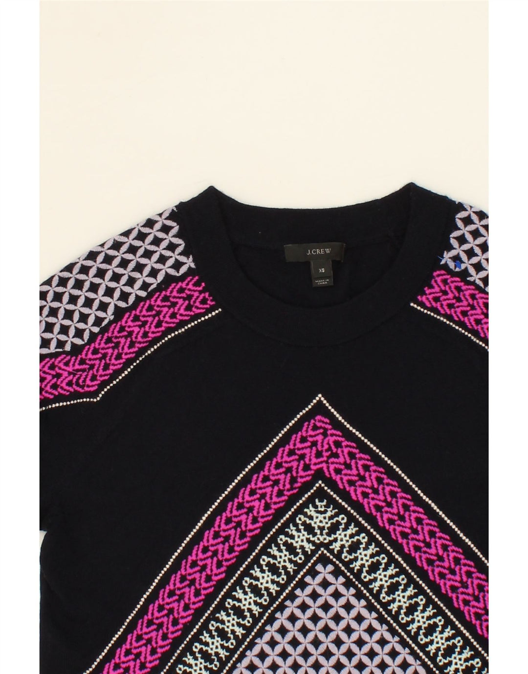 J. CREW Womens Abstract Pattern Crew Neck Jumper Sweater UK 6 XS Navy Blue Vintage J. Crew and Second-Hand J. Crew from Messina Hembry 