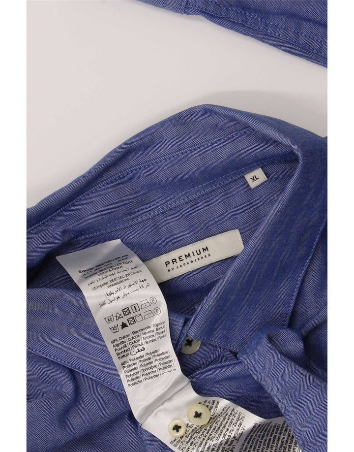 Cămașă pentru bărbați Jack & Jones XL Blue Herringbone Bumbac