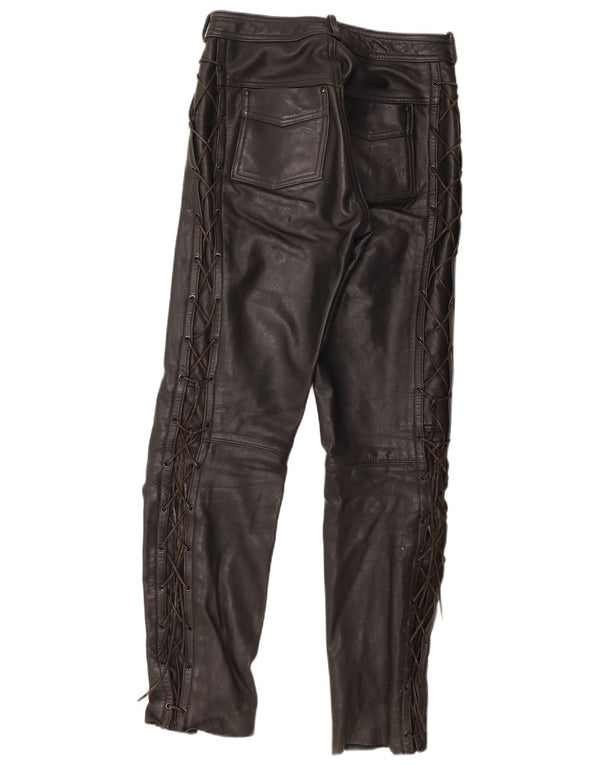 Pantaloni din piele vintage pentru bărbați de stil motor IT 48 Medium W30 L31 Piele neagră