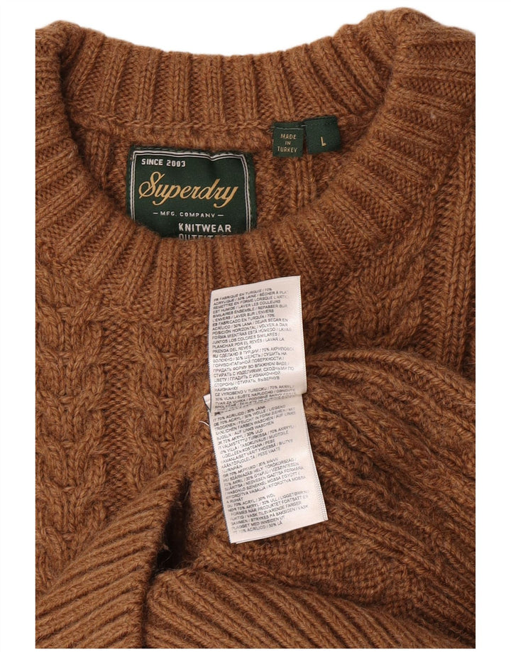 Pulover Superdry pentru bărbați, cu decolteu, mare, maro, acrilic