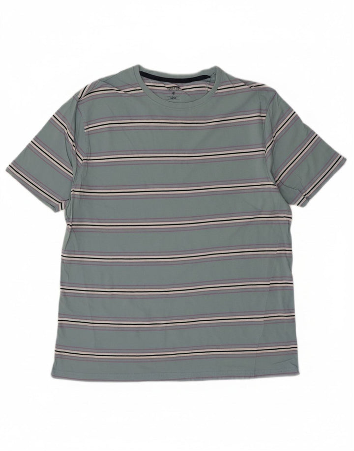 JAMES PRINGLE Mens T-Shirt Top Large Blue Striped Cotton