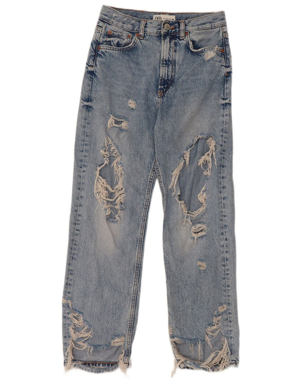Zara Womens Distressed Straight Jeans EU 34 2XS W24 L26 Blue Cotton