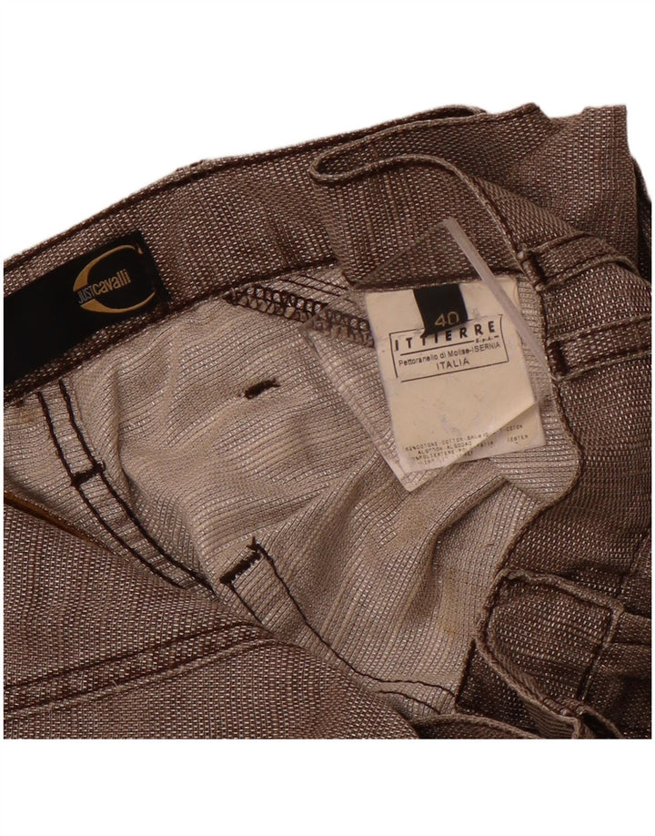 JUST CAVALLI Pantaloni casual subțiri pentru femei IT 40 Small W30 L30 Maro Bumbac