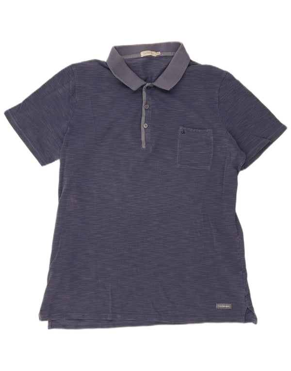 Calvin Klein Jeans Mens Polo Shirt 2XL Navy Blue Flecked Cotton