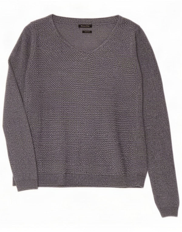 Massimo Dutti Pulover cu decolteu în V pentru femei UK 10 Small Bleumarin Flecked