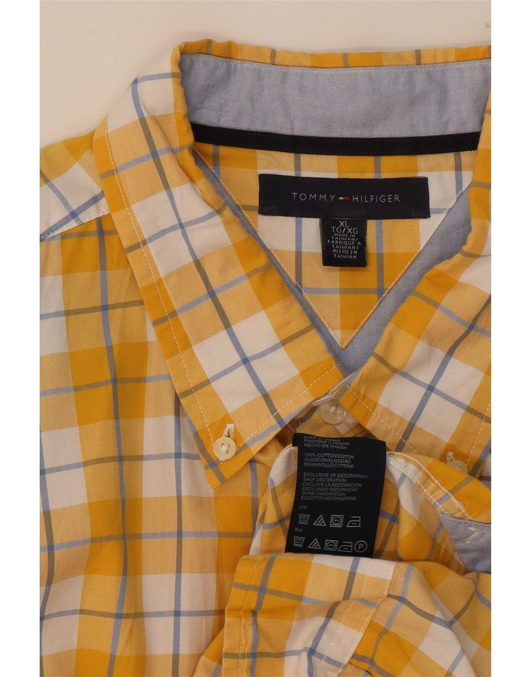 Cămașă pentru bărbați Tommy Hilfiger XL, bumbac cu carouri galbene