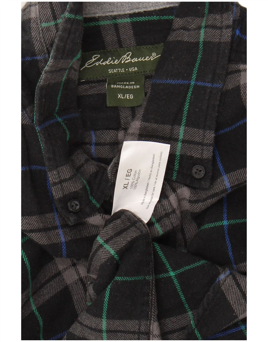 Cămașă de flanel pentru bărbați EDDIE BAUER XL, bumbac negru cu carouri